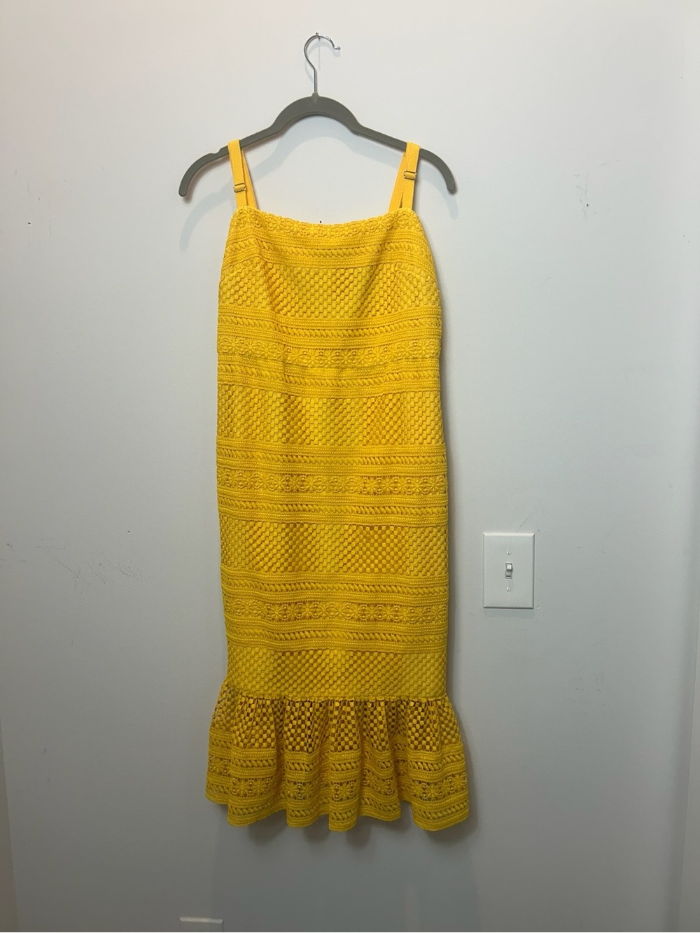 J. Crew Yellow Crochet Midi Dress with Ruffle Hem